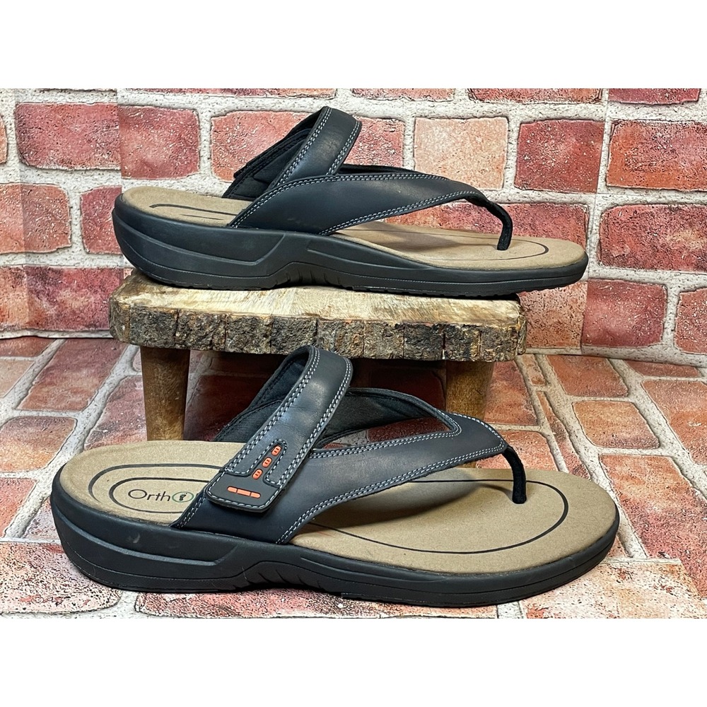 Orthofeet Clearwater Mens Sandals Black Leather Orthotic Flip Flops 567 13 2E W